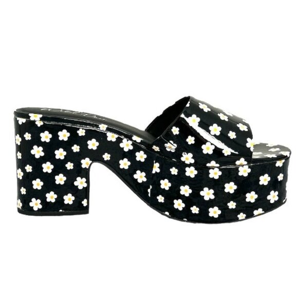 Wild Pair MELBORNEP Women's Platform Block Heel Slide Sandals Black Daisy - Picture 4 of 9